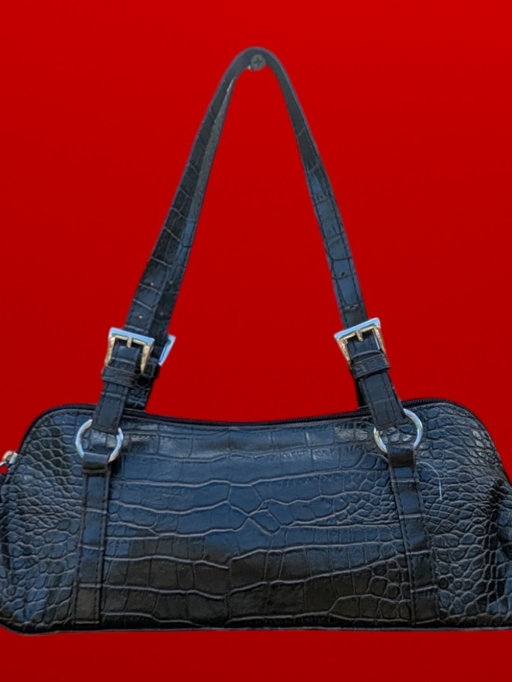 Women's Bisou Bisou Black Croc-Embossed Shoulder Bag -